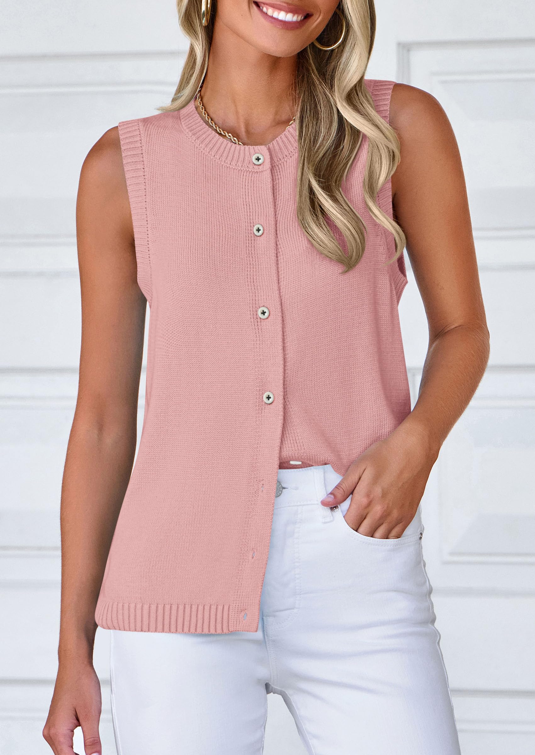 PRETTYGARDEN Sweater Vest Women Spring Summer Casual Lightweight Knit Sleeveless Button Down Tank Tops Trendy Clothes