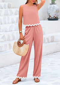 Sleeveless Tank Crop Top Wide Leg Pants Set