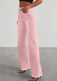 PRETTYGARDEN Wide Leg Jeans for Women Trendy High Waisted Stretchy Baggy Raw Hem Denim Palazzo Pants with Pockets