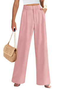 Elastic High Waisted Straight Leg Business Trousers Slacks With Pockets