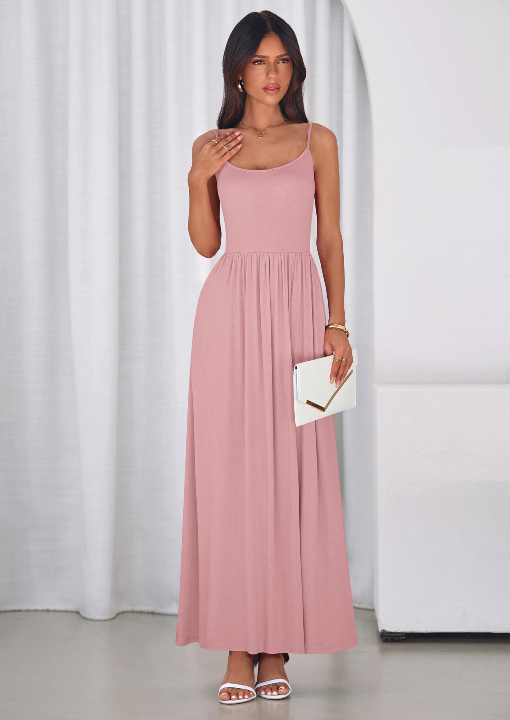 PRETTYGARDEN Womens Spaghetti Strap Maxi Dresses Sleeveless Summer Dress Long Casual Knit Flowy Beach Sundresses with Pockets PRETTYGARDEN