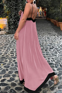 Elegant V Neck Spaghetti Strap Flowy Maxi Cocktail Party Dresses