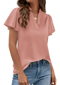 PRETTYGARDEN Women's Summer Blouses Dressy Casual Ruffle Cap Sleeve V Neck Business Work Trendy Cute Tops Spring Outfits PRETTYGARDEN