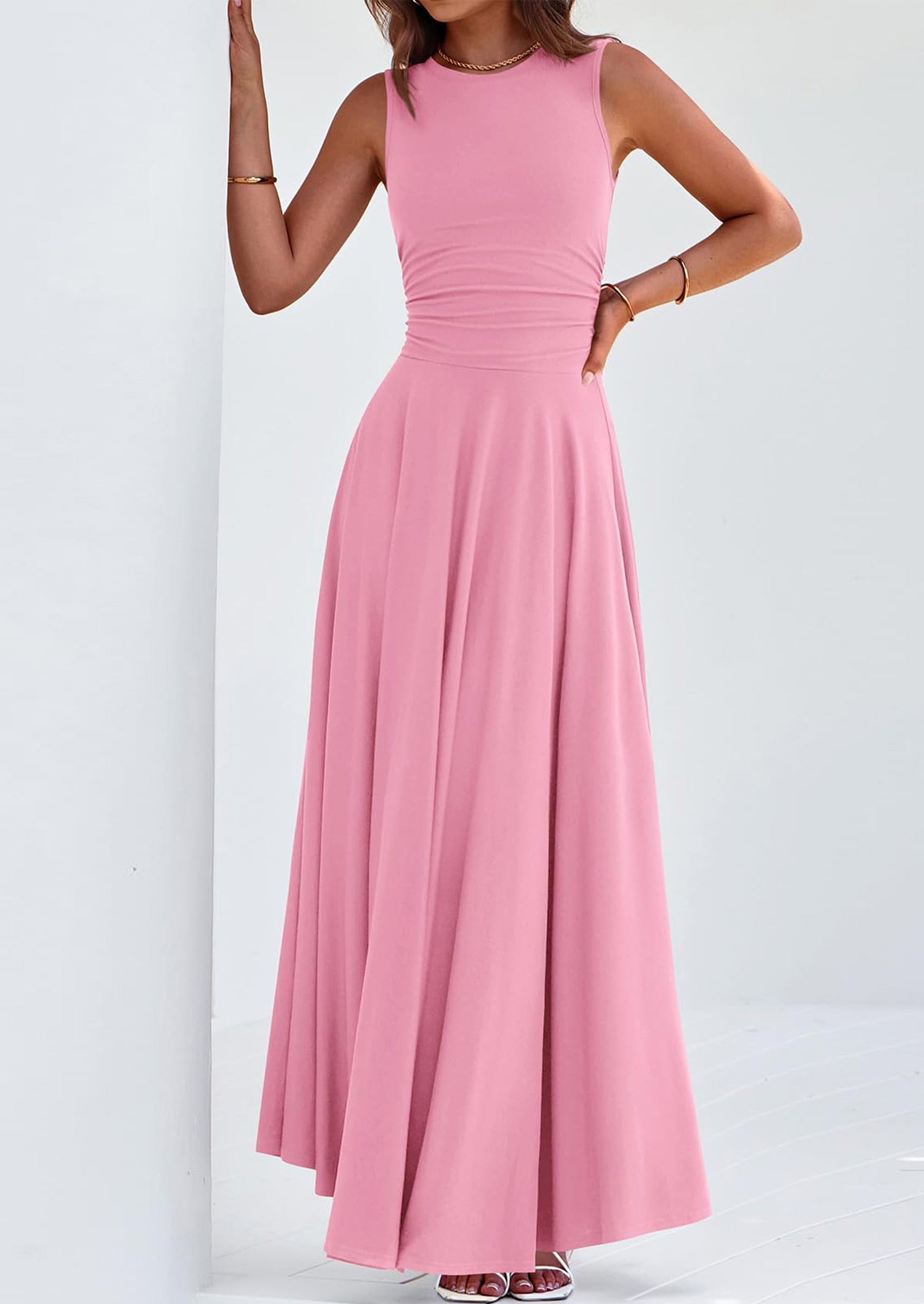 PRETTYGARDEN Womens Spring Dresses Casual Sleeveless Crewneck Aline Maxi Dress Stretch Tank Flowy Long Dresses