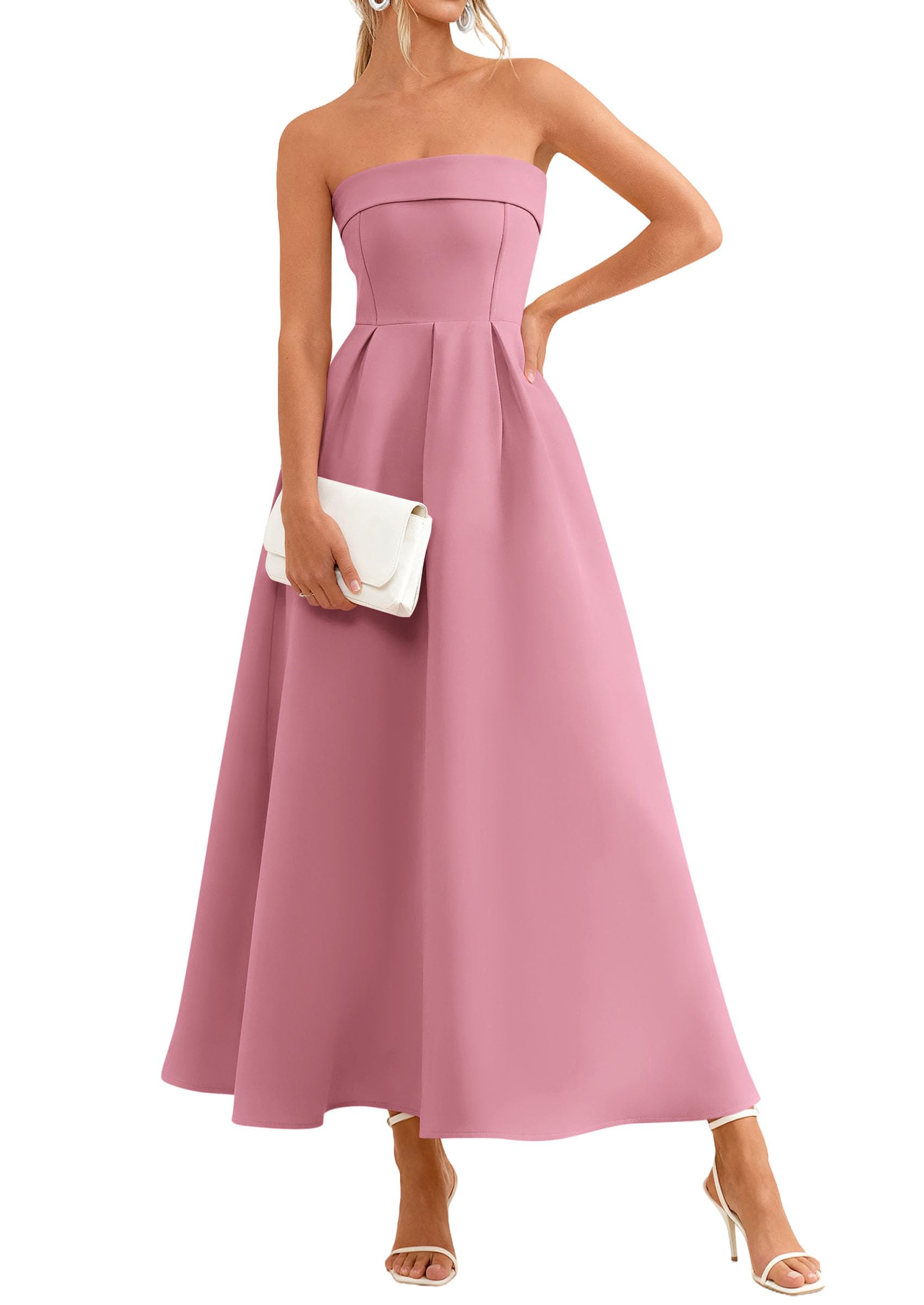 PRETTYGARDEN Cocktail Dresses for Women Summer Formal Elegant Tube Top Strapless Spring Wedding Guest Party Midi Dress PRETTYGARDEN