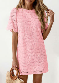 PRETTYGARDEN Women's Summer Casual Short Dresses Embroidered Lace Short Sleeve Boho Mini Dress Beach Vacation Clothes PRETTYGARDEN