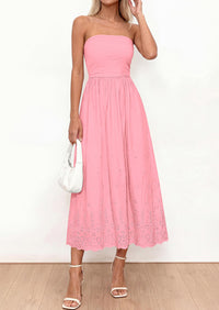 PRETTYGARDEN Womens Summer Dresses Sexy Sleeveless Tube Top Long Dress Eyelet Cotton Maxi Beach Sundress Pockets