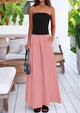 Women's 2025 Summer Strapless Maxi Dresses Patchwork Long Flowy Elegant Going Out Tube Top Dress with Pockets