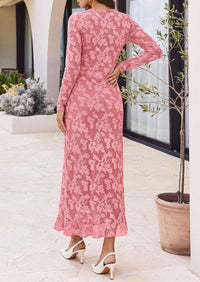 PRETTYGARDEN Women's Formal Maxi Floral Dresses with Slit  Long Sleeve Ruffle Hem, Elegant Outfit for Wedding Guest & Cocktail Party, Bodycon Crewneck Mesh Dresses, Fall Fashion 2026