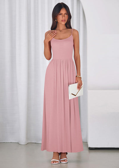 PRETTYGARDEN Womens Spaghetti Strap Maxi Dresses Sleeveless Summer Dress Long Casual Knit Flowy Beach Sundresses with Pockets PRETTYGARDEN