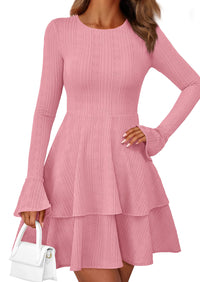 PRETTYGARDEN Womens Spring Fashion Long Bell Sleeve Mini Sweater Dress Casual Crewneck A Line Knit Short Cocktail Dresses - PRETTYGARDEN