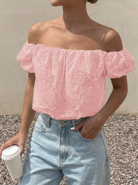 PRETTYGARDEN Women's Summer Off The Shoulder Tops Dressy Casual Puff Short Sleeve Embroidered Eyelet Cute Blouse Shirts PRETTYGARDEN