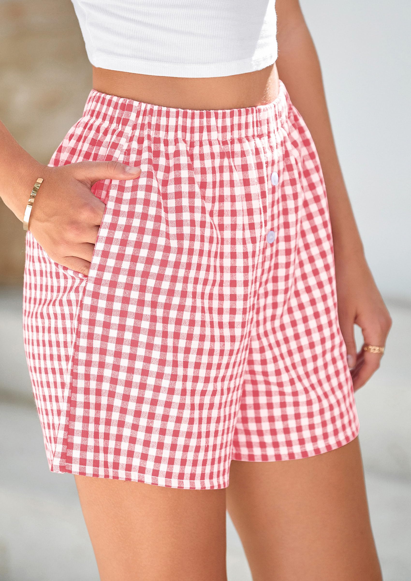 PRETTYGARDEN Womens Shorts Boxers Summer Gingham Pajama Lounge Sleep Y2K Plaid Pj Shorts Beach Bottoms