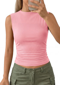 PRETTYGARDEN Tank Top for Women Summer Fashion Clothing Mock Neck Ribbed Knit Slim Fitted Shirts Going Out Tops PRETTYGARDEN