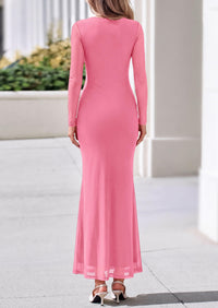 PRETTYGARDEN Women's Long Sleeve Tie Waist Maxi Dresses						  Sexy Mesh Style,Ruched Design,Wedding Guest,Cocktail Party,Night Out,2026 Early Fall Fashion Outfits,Cute Spring Dress