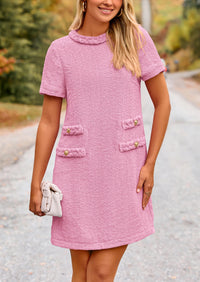 Summer Tweed Crewneck Short Sleeve A Line Mini Short Dress