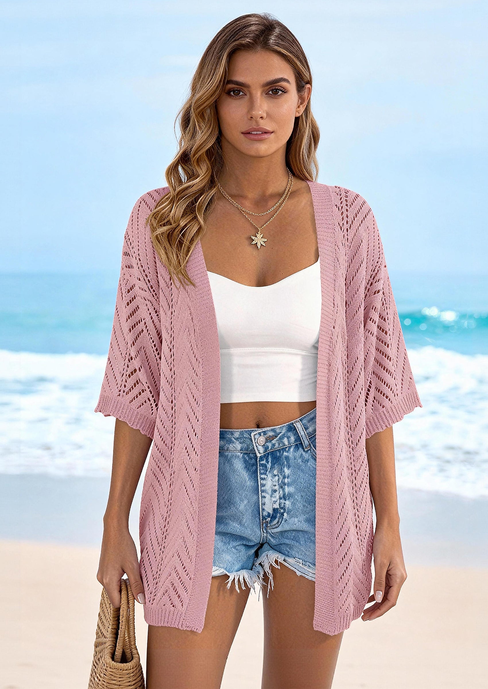 PRETTYGARDEN Summer Cardigan Sweaters for Women Lightweight  Short Sleeve Knit Coverup Spring Beach Vacation Clothes PRETTYGARDEN