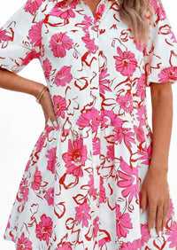 PRETTYGARDEN Womens Summer Dresses 2026 Casual Puff Sleeve Button Down Mini Shirt Dress Boho Floral Babydoll Sun Dress PRETTYGARDEN