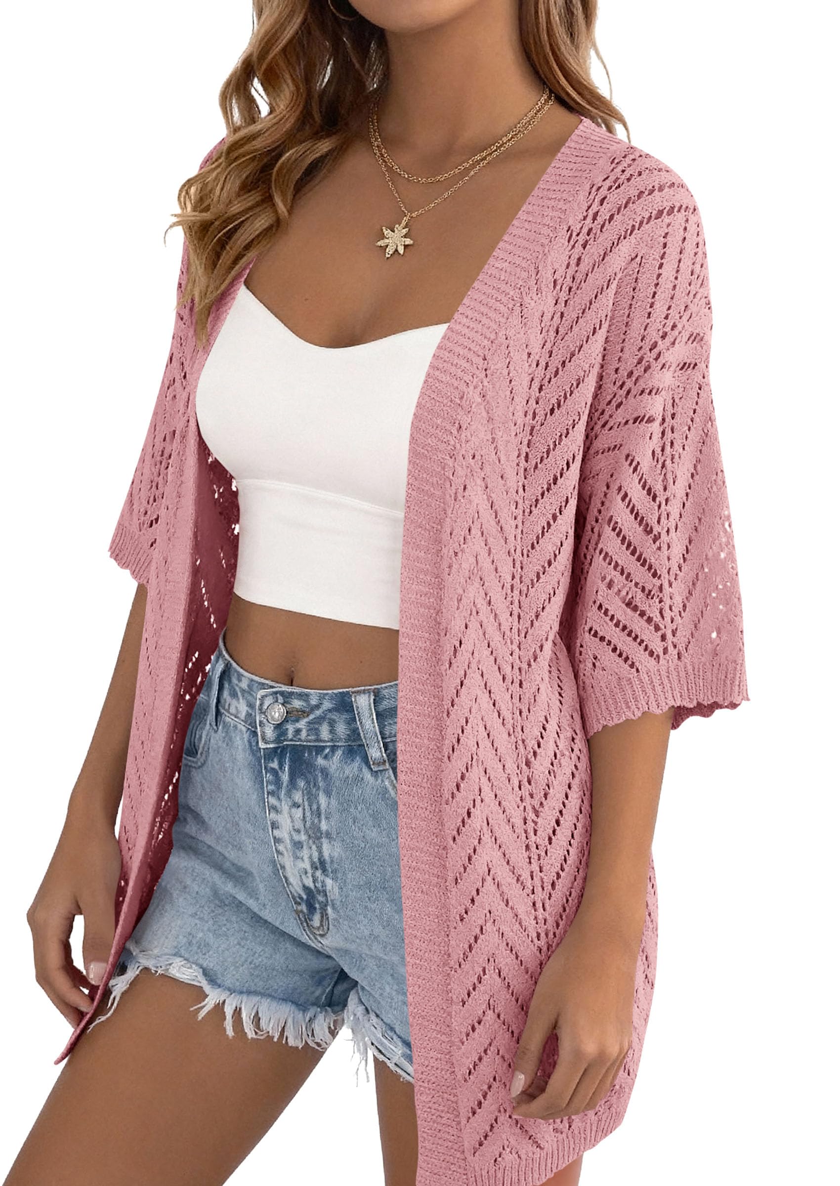 PRETTYGARDEN Summer Cardigan Sweaters for Women Lightweight  Short Sleeve Knit Coverup Spring Beach Vacation Clothes PRETTYGARDEN