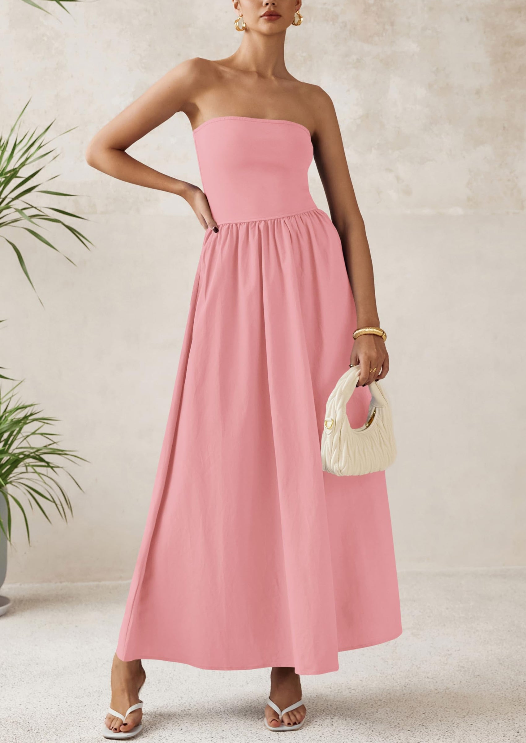 PRETTYGARDEN Women Summer Elegant Strapless Maxi Dress Tube Top Dress A Line Flowy Long Wedding Party Cocktail Dresses