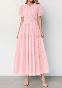 PRETTYGARDEN Womens Summer Maxi Dresses Casual Puff Sleeve V Neck Smocked Flowy Eyelet Cotton Dress Spring Sundress PRETTYGARDEN