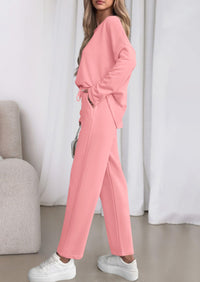 PRETTYGARDEN Womens 2 Piece Matching Lounge Sets Fall Long Sleeve Boatneck Sweatsuit Drawstring Sweatpants Pockets