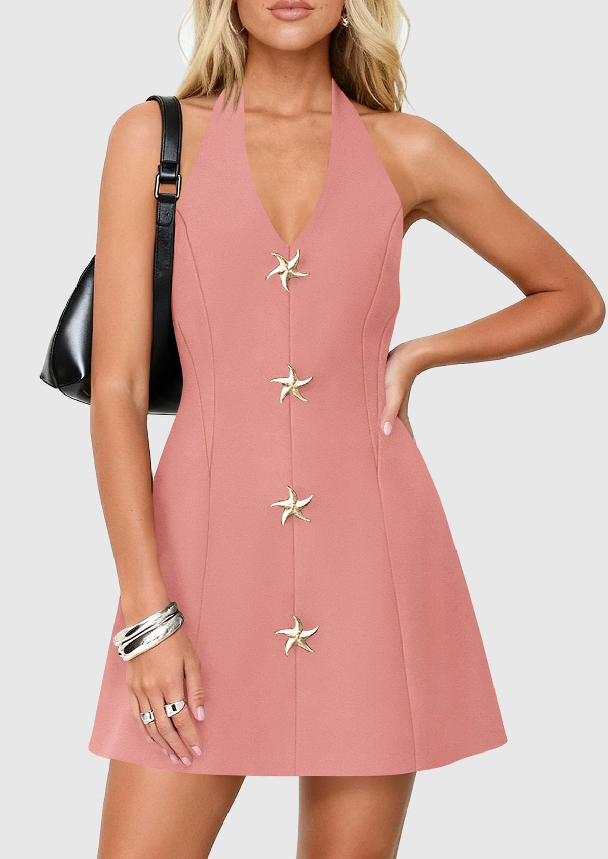 PRETTYGARDEN Cocktail Dresses for Women Short Summer Elegant Halter V Neck Sleeveless A Line Spring Mini Party Dress PRETTYGARDEN