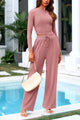 2 Piece Long Sleeve Crop Top Wide Leg Palazzo Pants Set