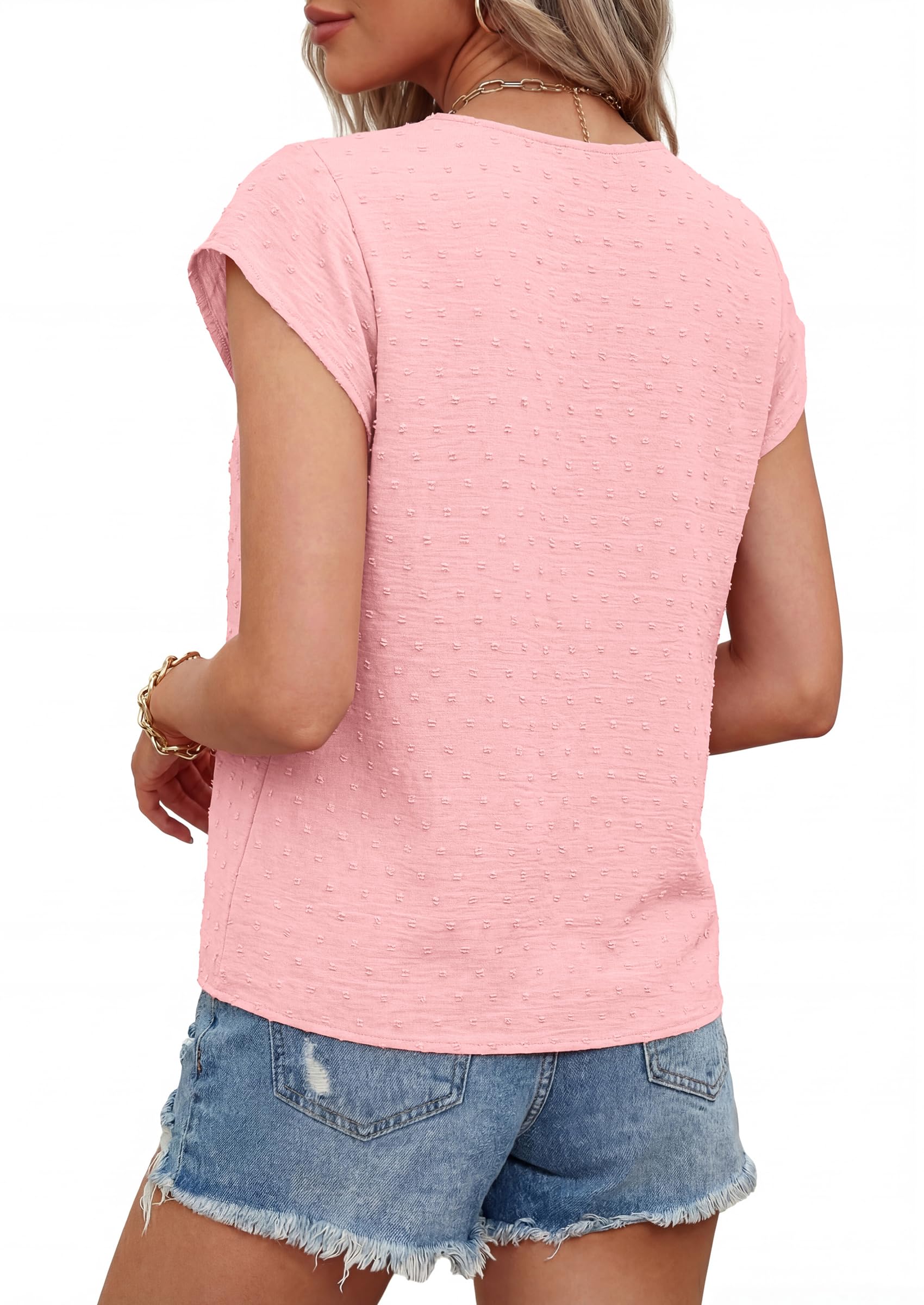 PRETTYGARDEN Women's Summer Blouses Casual Dressy Swiss Dot Cap Sleeve V Neck Tops 2026 Trendy Work Business Spring Shirts