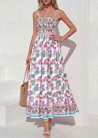 PRETTYGARDEN Womens Floral Maxi Dress Boho Casual Summer Spaghetti Strap Smocked Sleeveless Flowy Beach Vacation Dresses