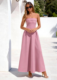 PRETTYGARDEN Cocktail Dresses for Women Summer Formal Elegant Tube Top Strapless Spring Wedding Guest Party Midi Dress PRETTYGARDEN