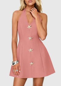 PRETTYGARDEN Cocktail Dresses for Women Short Summer Elegant Halter V Neck Sleeveless A Line Spring Mini Party Dress PRETTYGARDEN