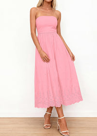 PRETTYGARDEN Womens Summer Dresses Sexy Sleeveless Tube Top Long Dress Eyelet Cotton Maxi Beach Sundress Pockets