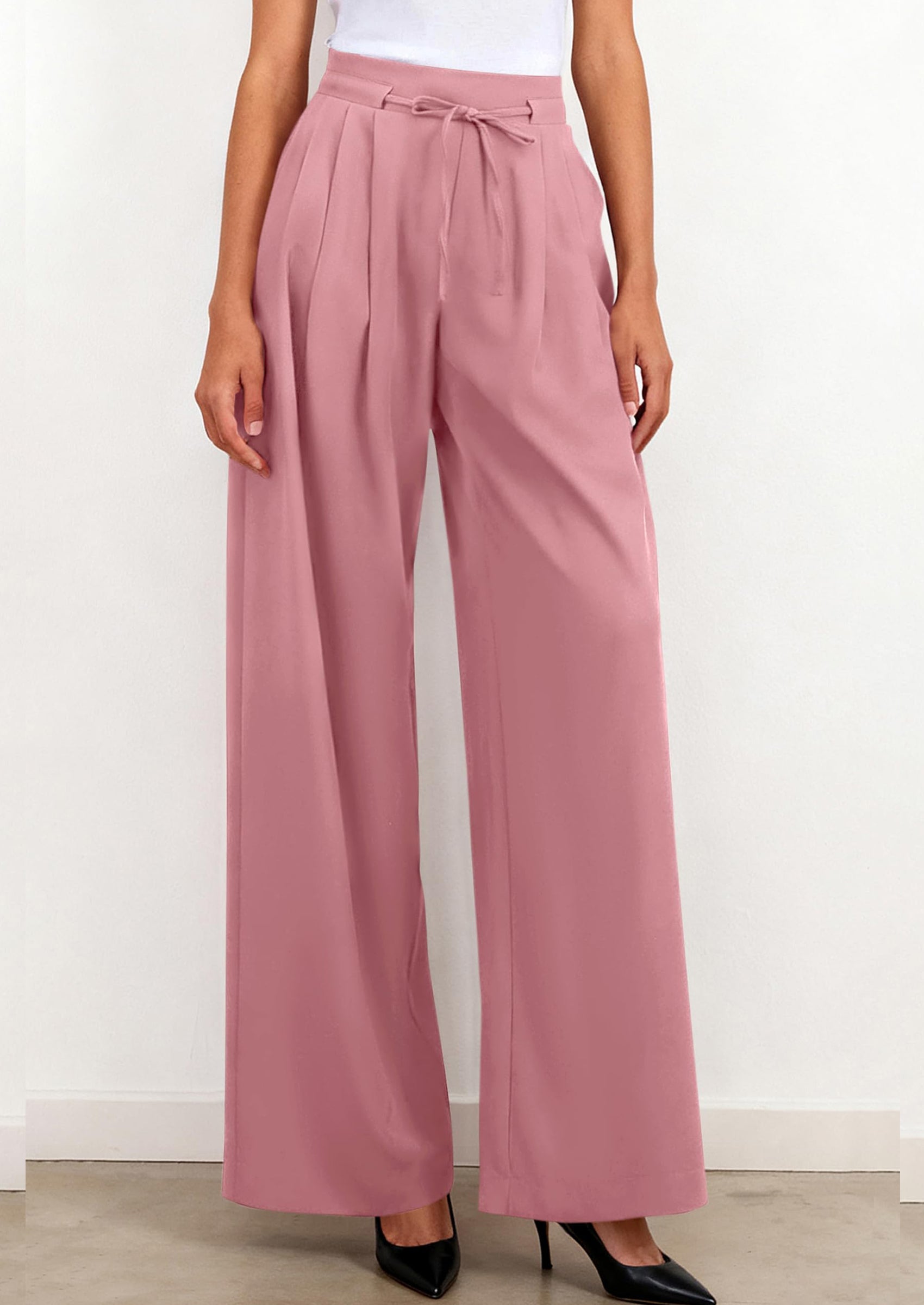 PRETTYGARDEN Women Wide Leg Pants Business Casual Elastic Waist Work Trousers Dressy Pants with Pockets PRETTYGARDEN