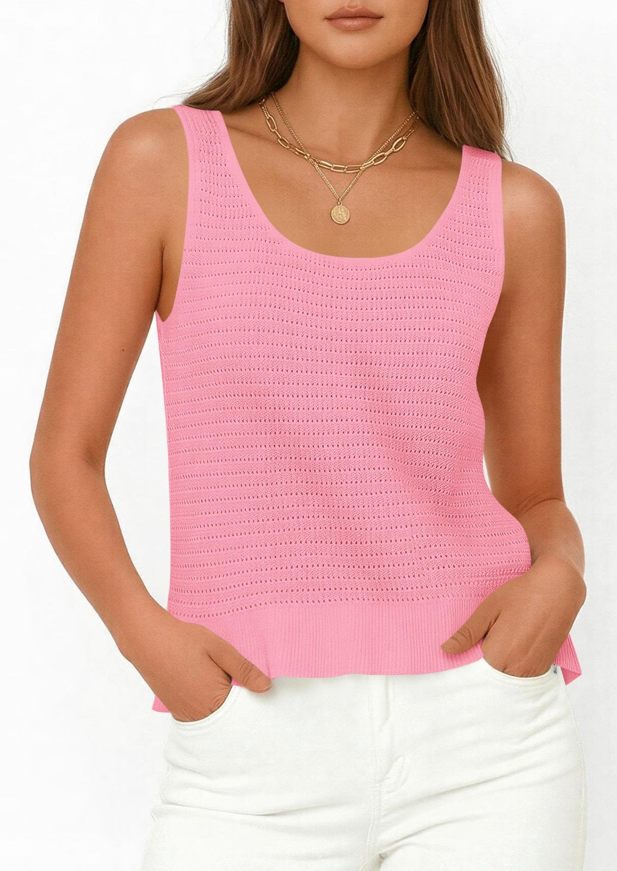 PRETTYGARDEN Womens Spring Crochet Tops Summer Sleeveless Scoop Neck Boho Sweater Tank Top Cute Beach Vacation Clothes PRETTYGARDEN