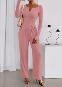PRETTYGARDEN Jumpsuits for Women Dressy Casual Fall One Piece Outfits Long Sleeve Crew Neck Wide Leg Pants Rompers
