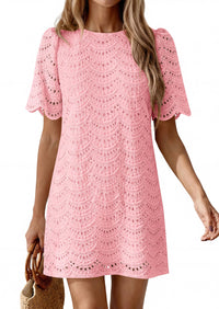 PRETTYGARDEN Women's Summer Casual Short Dresses Embroidered Lace Short Sleeve Boho Mini Dress Beach Vacation Clothes PRETTYGARDEN