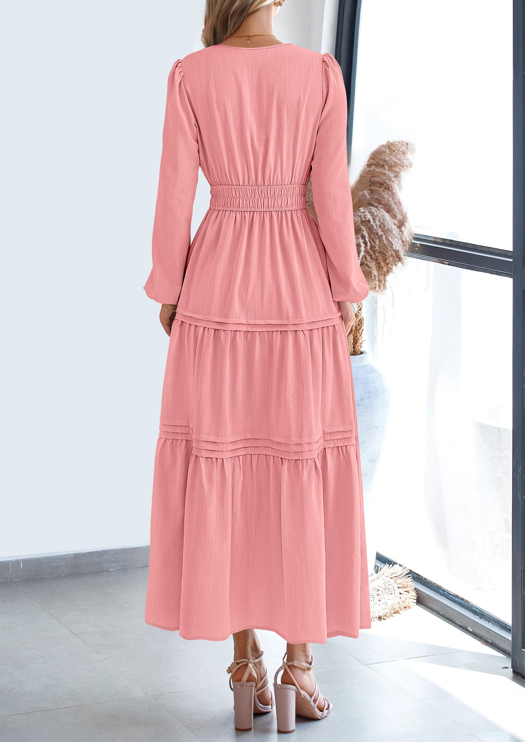 PRETTYGARDEN Women's Elegant Maxi Dresses Long Sleeve V Neck Flowy Pockets Casual Modest Dress Fall Fashion Clothes