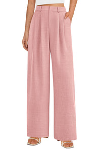 Elastic High Waisted Straight Leg Business Trousers Slacks With Pockets