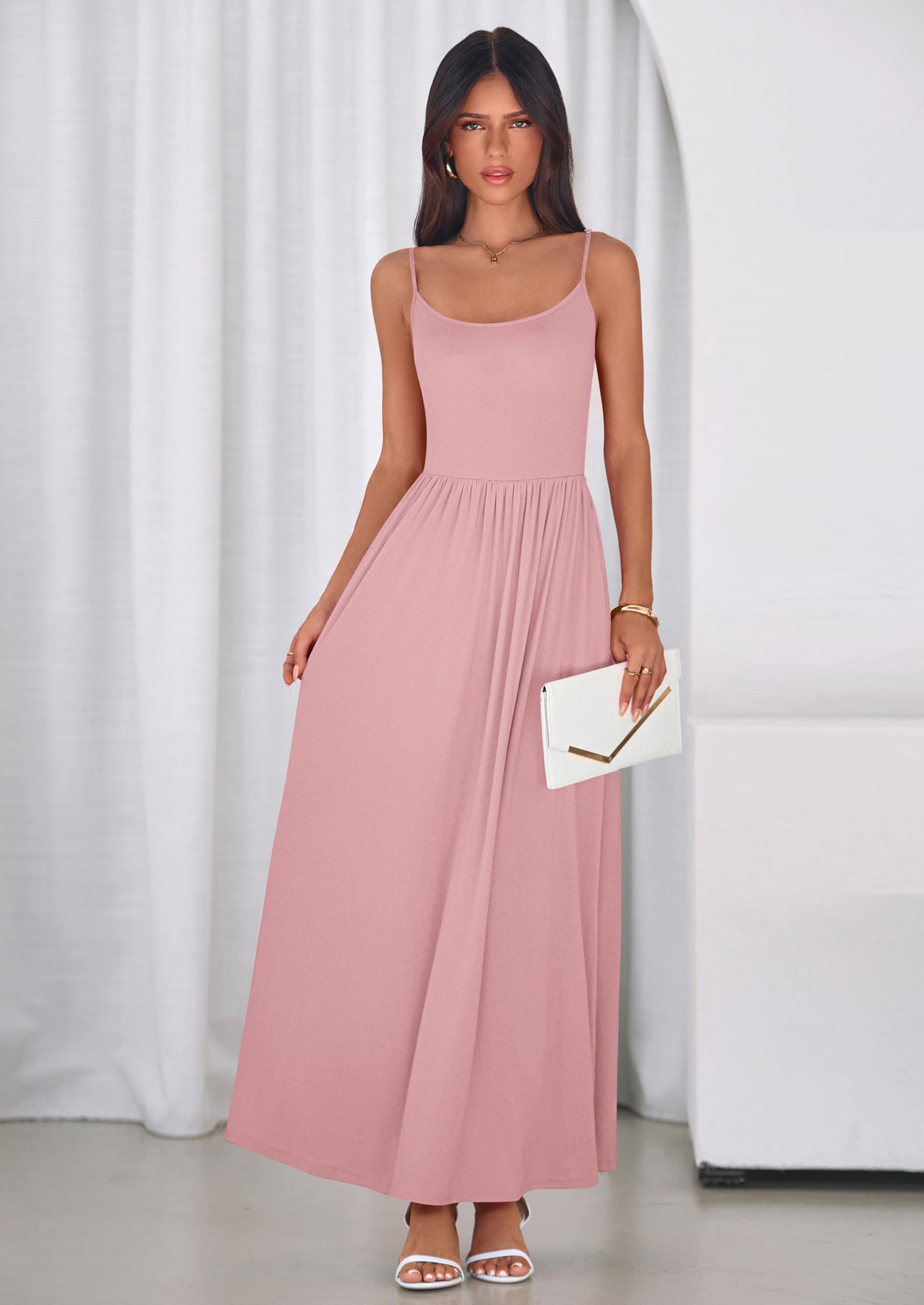 PRETTYGARDEN Womens Spaghetti Strap Maxi Dresses Sleeveless Summer Dress Long Casual Knit Flowy Beach Sundresses with Pockets PRETTYGARDEN