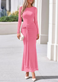 PRETTYGARDEN Women's Long Sleeve Tie Waist Maxi Dresses						  Sexy Mesh Style,Ruched Design,Wedding Guest,Cocktail Party,Night Out,2026 Early Fall Fashion Outfits,Cute Spring Dress