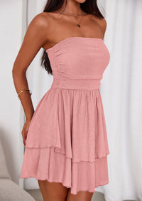 PRETTYGARDEN Women's Summer Strapless Tube Mini Dress Off Shoulder Smocked Ruffle A Line Flowy Short Party Club Dresses