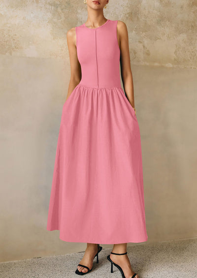 PRETTYGARDEN Women Maxi Dresses Casual Sleeveless Patchwork Knit Tank Dress Flowy Beach Sundress Long Dress