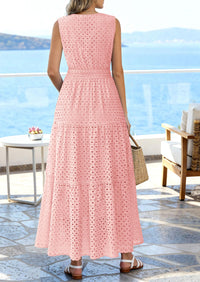 PRETTYGARDEN Summer Dresses for Women Sundresses Sleeveless V Neck Eyelet A Line Flowy Beach Vacation Spring Maxi Dress PRETTYGARDEN