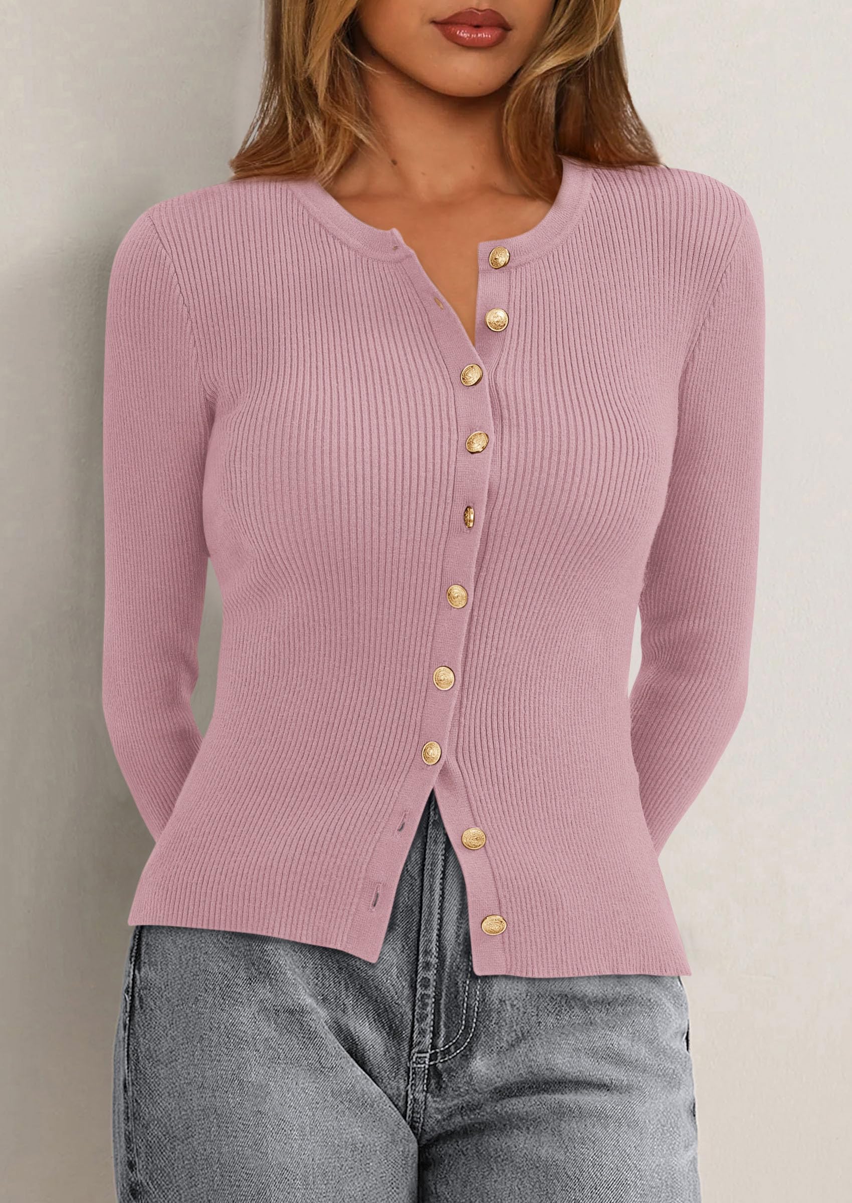 PRETTYGARDEN Womens Fall Cardigan Sweaters Lightweight Long Sleeve Button up Ribbed Knit Tops Winter Fashion Clothes