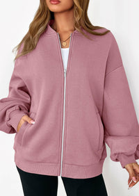 KIRUNDO Oversized Sweatshirt for Women Zip Up Bomber Jacket Fall Fashion Casual Long Sleeve Outerwear Winter Outfits PRETTYGARDEN