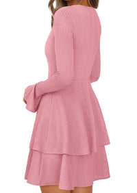 PRETTYGARDEN Womens Spring Fashion Long Bell Sleeve Mini Sweater Dress Casual Crewneck A Line Knit Short Cocktail Dresses - PRETTYGARDEN