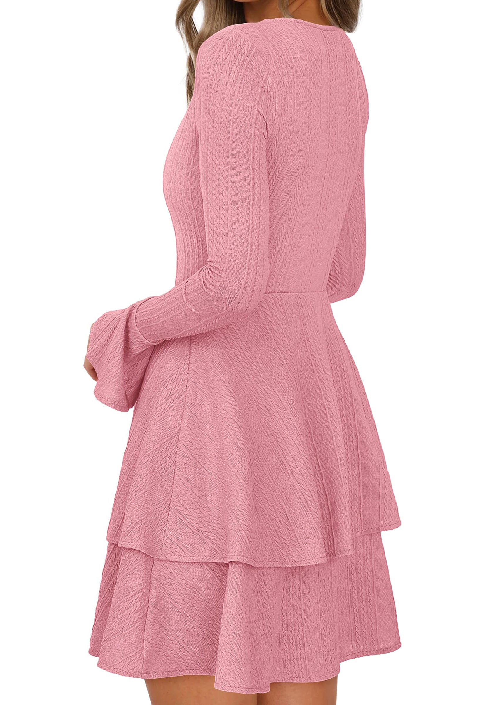 PRETTYGARDEN Womens Spring Fashion Long Bell Sleeve Mini Sweater Dress Casual Crewneck A Line Knit Short Cocktail Dresses - PRETTYGARDEN