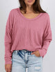 Women's Casual Long Sleeve Going Out Ribbed V Neck Loose Fit Trendy Cute Blouses