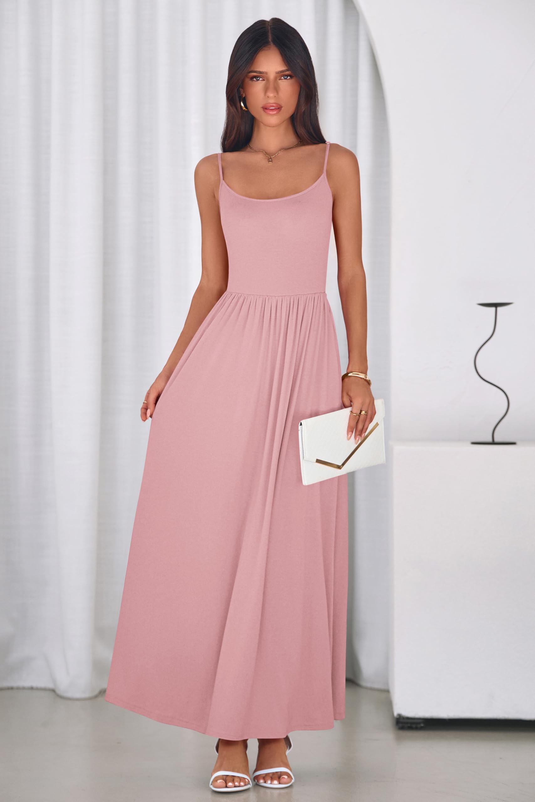 PRETTYGARDEN Womens Spaghetti Strap Maxi Dresses Sleeveless Summer Dress Long Casual Knit Flowy Beach Sundresses with Pockets PRETTYGARDEN